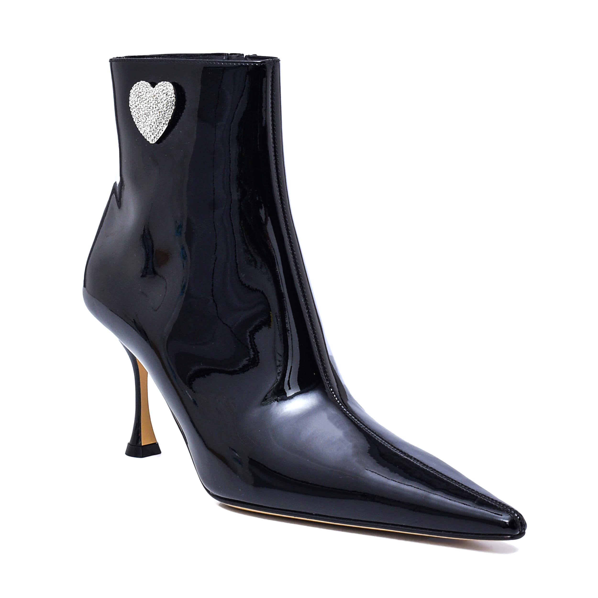 Mach & Mach - Black Patent Leather Crystal Hearts Boots / 38